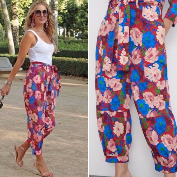 Zara Pants - Zara Belted Floral Print Pants